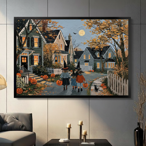 Halloween Trick or Treat Vintage Oil Painting Canvas