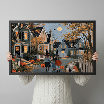 Halloween Trick or Treat Vintage Oil Painting Canvas