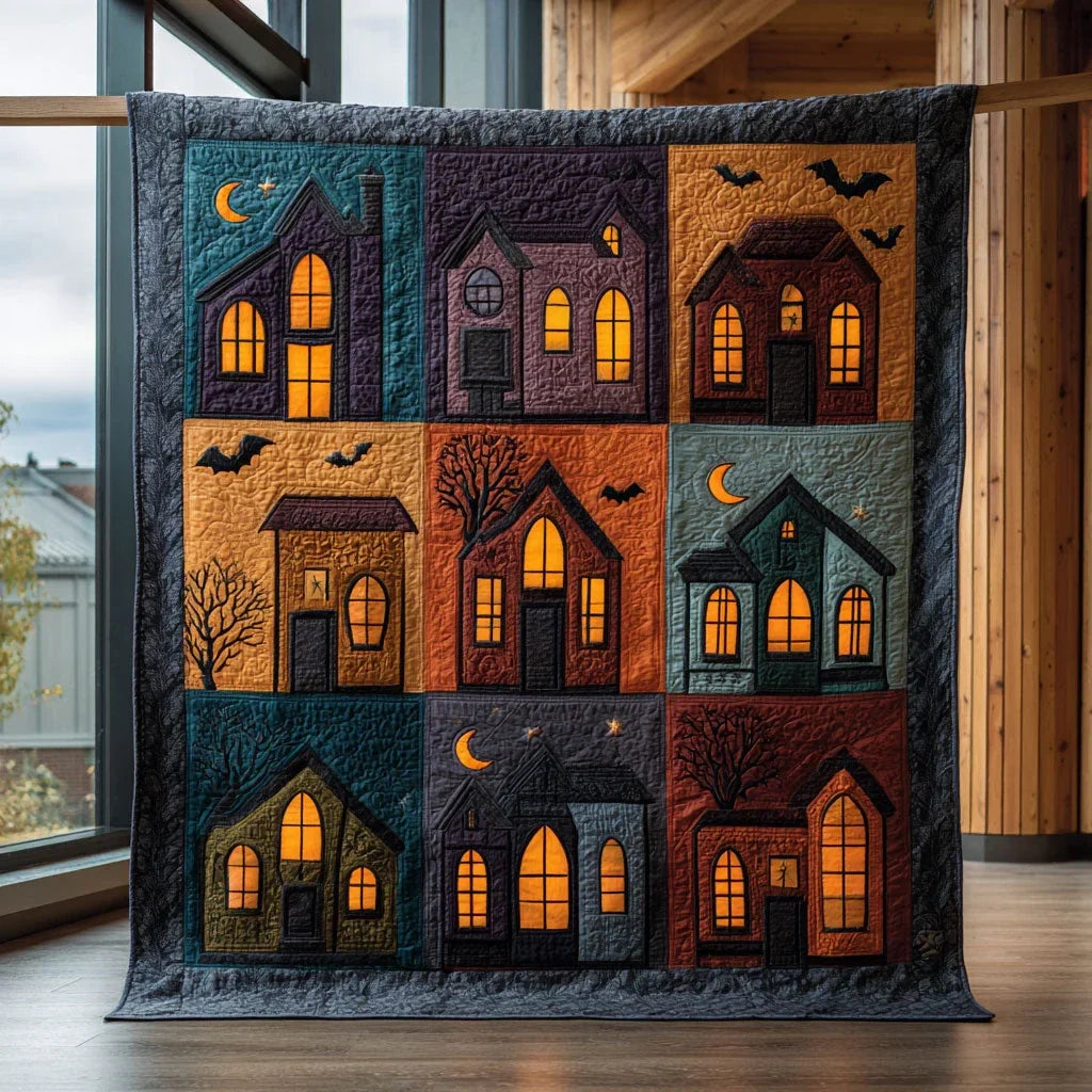 Halloween Village Quilt Blanket