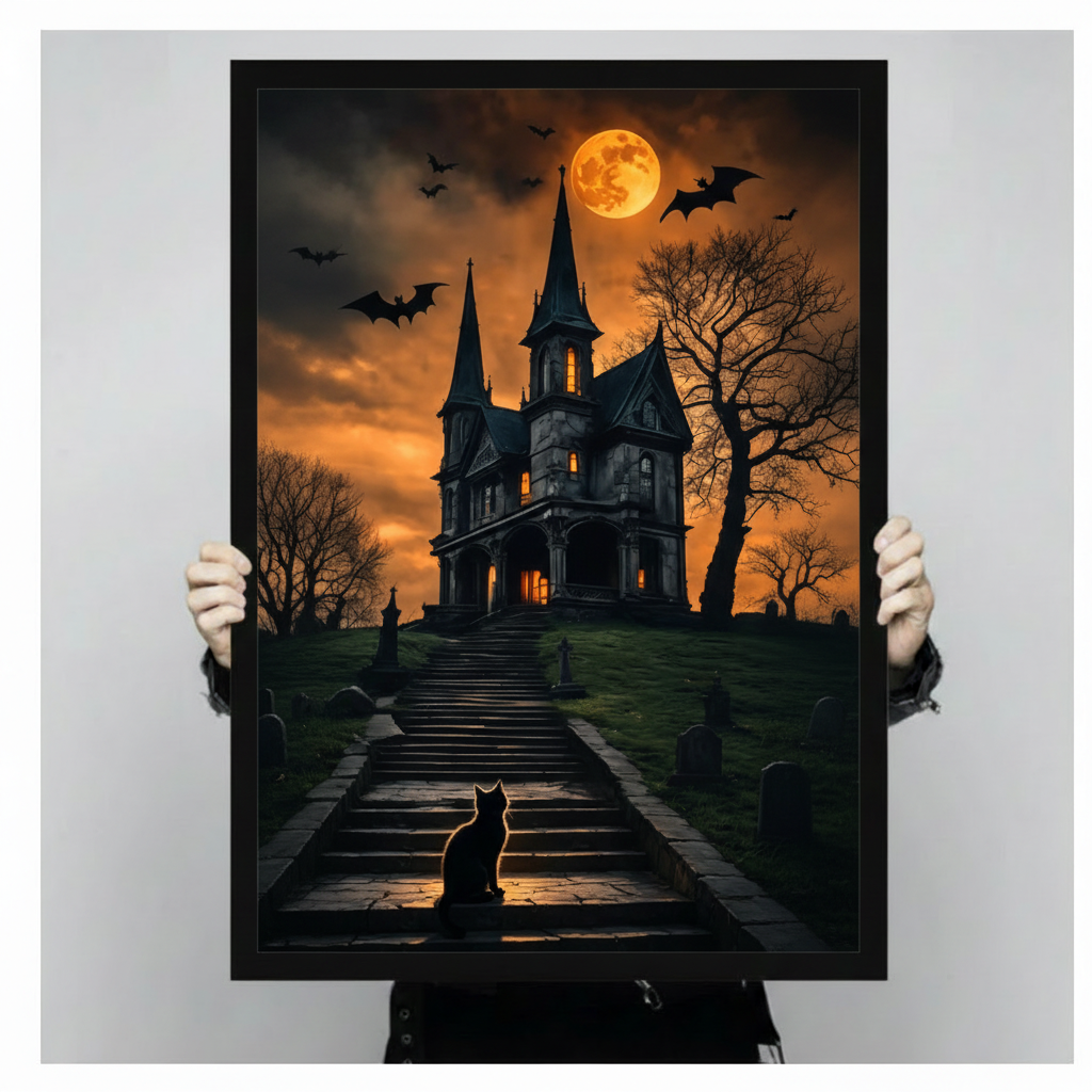 Gothic Halloween Haunted House Canvas Wall Art