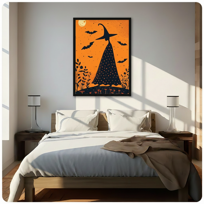 Retro Halloween Witch Silhouette Canvas Art Wall Art