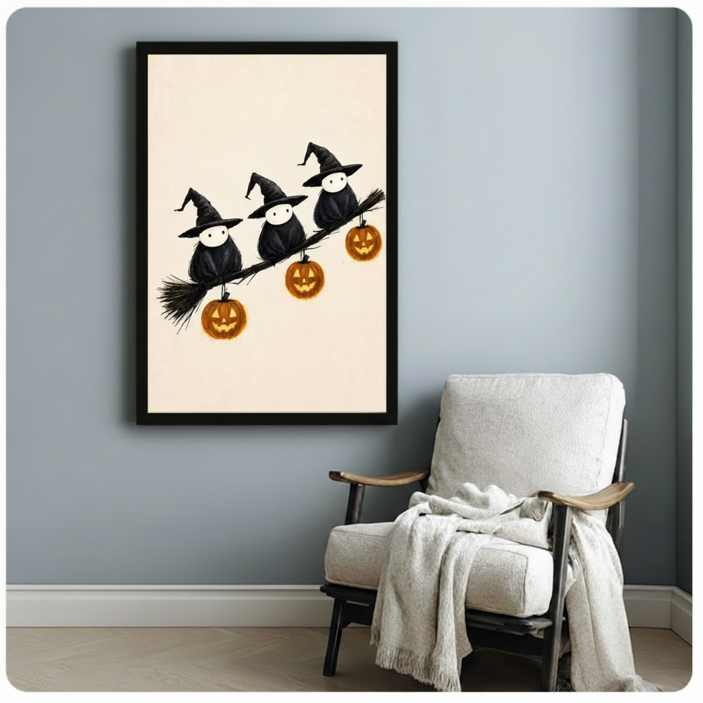 Halloween Witch Birds Pumpkin Canvas Art Wall Art