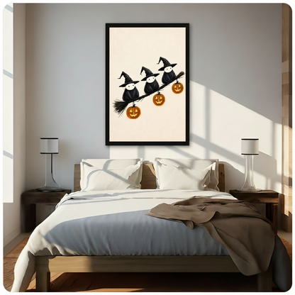 Halloween Witch Birds Pumpkin Canvas Art Wall Art