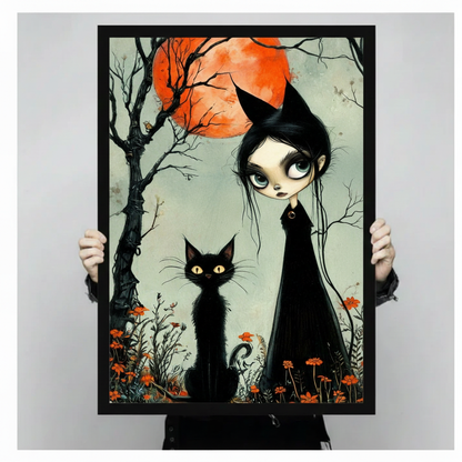 Gothic Witch Cat Spooky Wall Canvas Wall Art