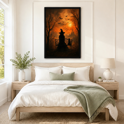 Gothic Witch Black Cat Halloween Canvas Wall Art