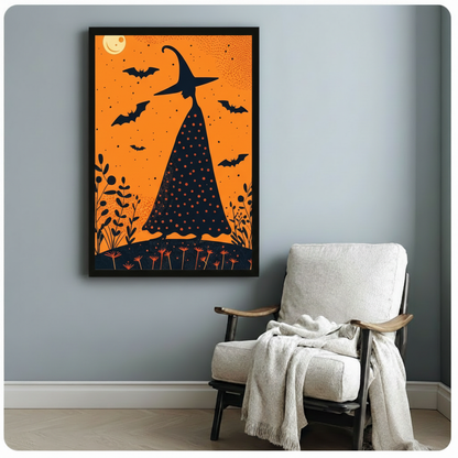 Retro Halloween Witch Silhouette Canvas Art Wall Art