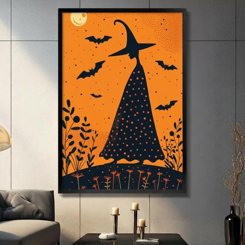 Retro Halloween Witch Silhouette Canvas Art Wall Art