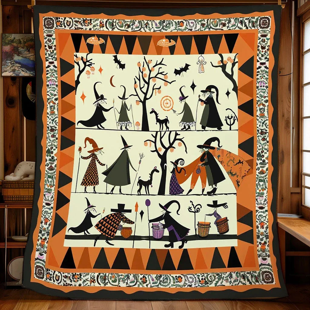 Halloween Witches' Forest Feast Quilt Blanket