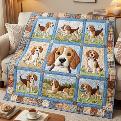 Happy Beagle Quilt Blanket