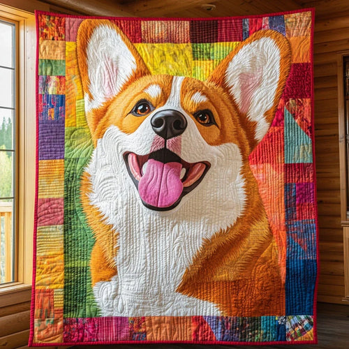 Happy Corgi Quilt Blanket