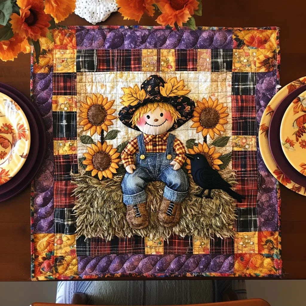 Happy Fall Scarecrow Quilted Table Topper