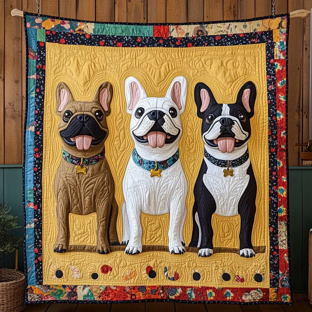 Happy French Bull Quilt Blanket