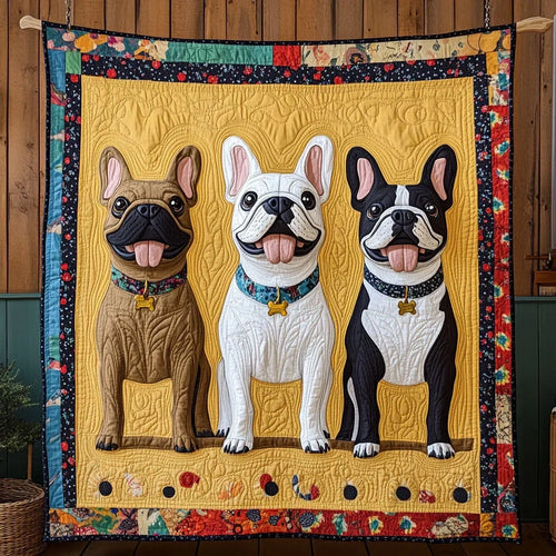 Happy French Bull Quilt Blanket