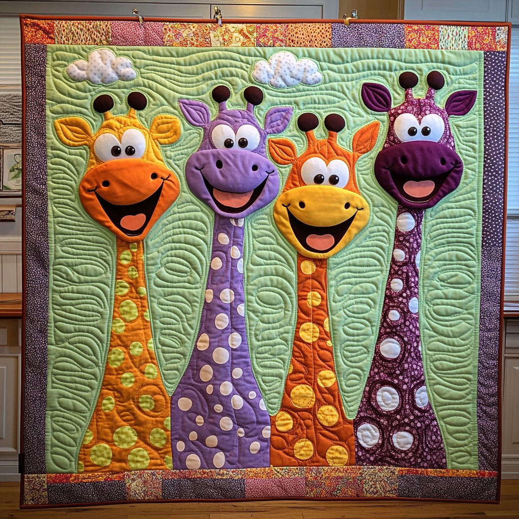 Happy Giraffe Quilt Blanket - Quilted Blanket by Wild and Way