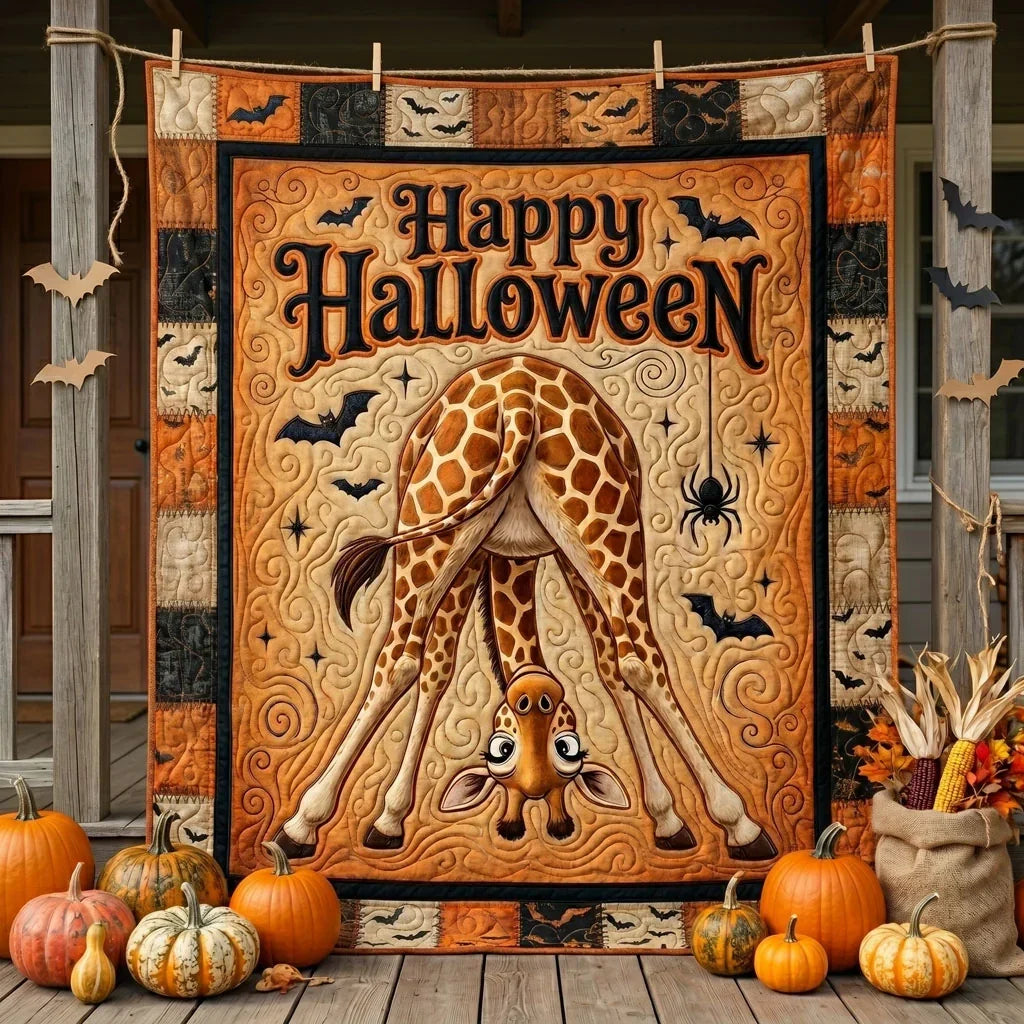 Happy Halloween Funny Giraffe Quilt Blanket