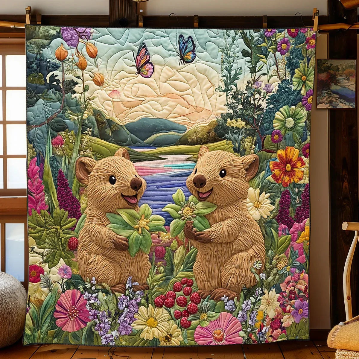 Happy Quokka Quilt Blanket