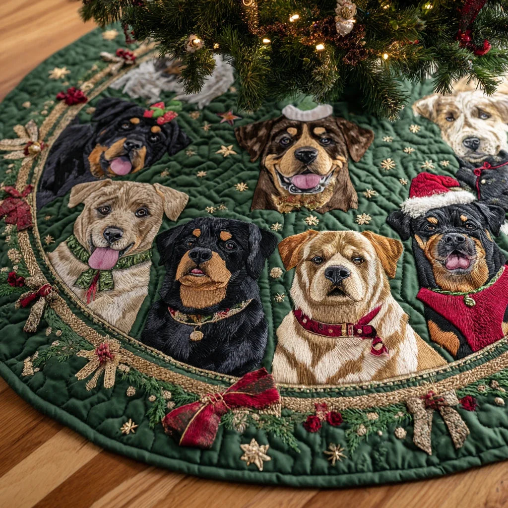 Happy Rottweiler Christmas Quilted Tree Skirt
