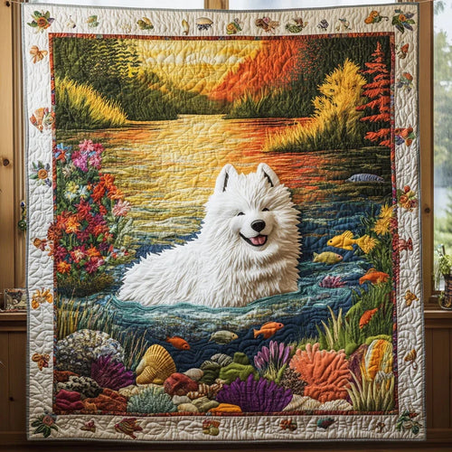 Happy Samoyed Quilt Blanket