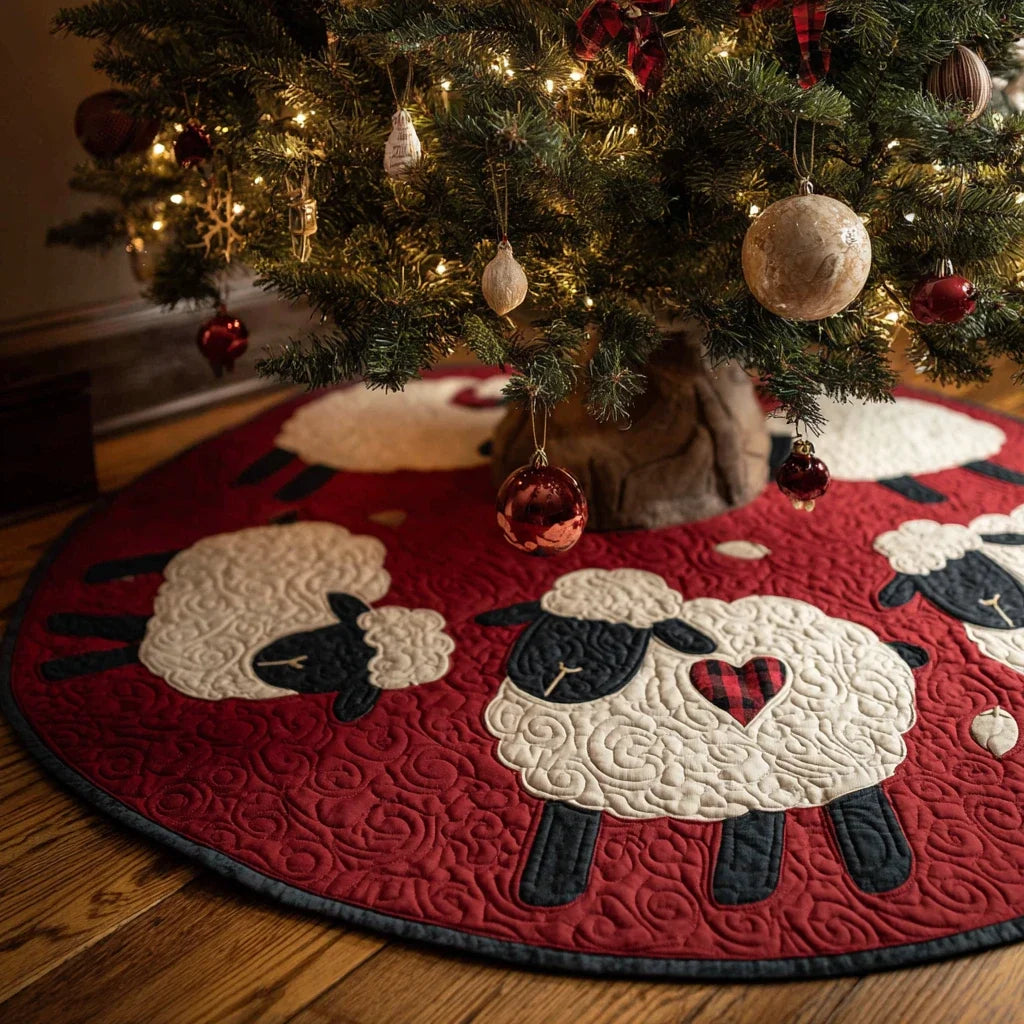 Happy Sheep Christmas Quilted Tree Skirt
