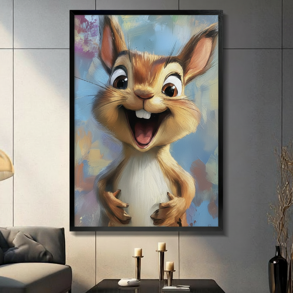 Happy Squirrel Oil Painting Canvas Wall Art