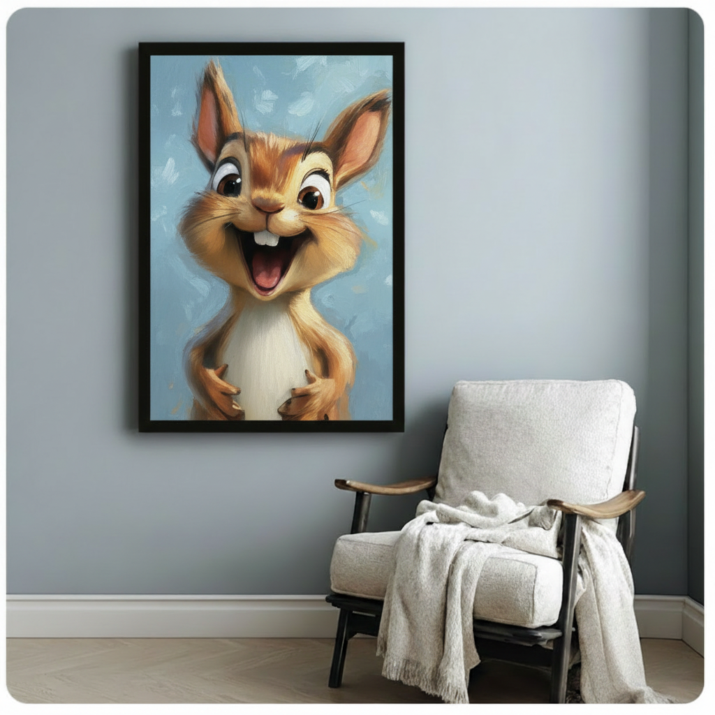 Happy Squirrel Oil Painting Canvas Wall Art
