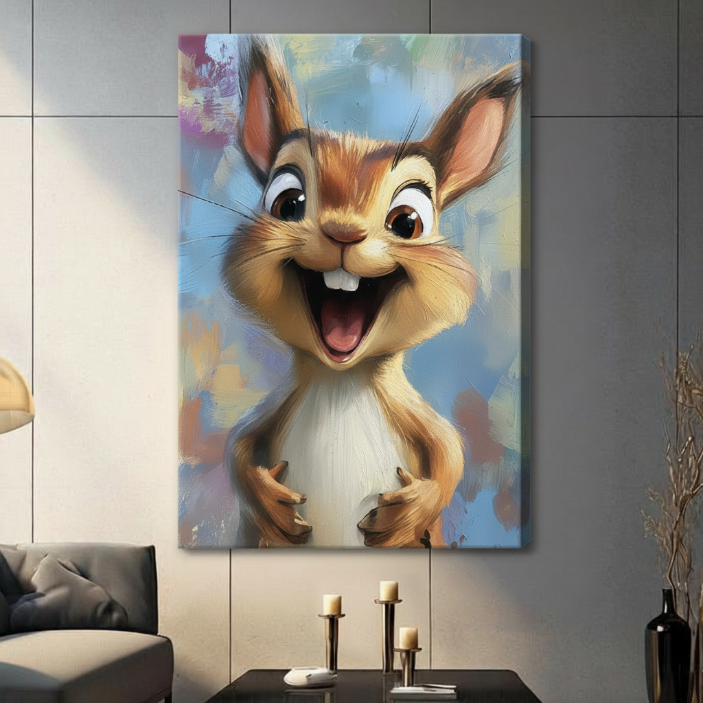 Happy Squirrel Oil Painting Canvas Wall Art