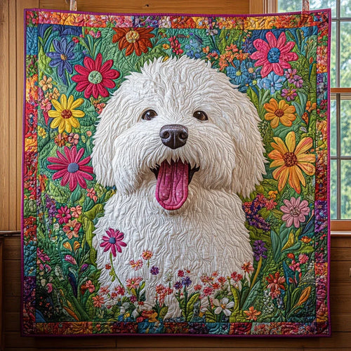 Happy White Puppy Quilt Blanket