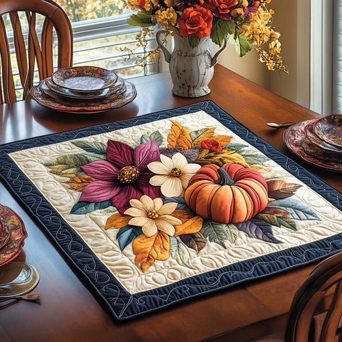 Harvest Bloom Pumpkin Quilted Table Topper