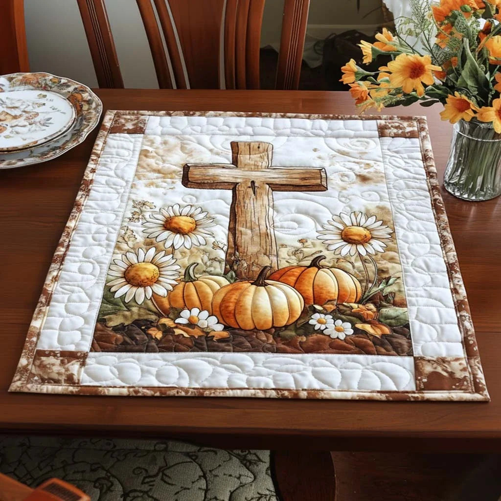 Harvest Cross Light Quilted Table Topper