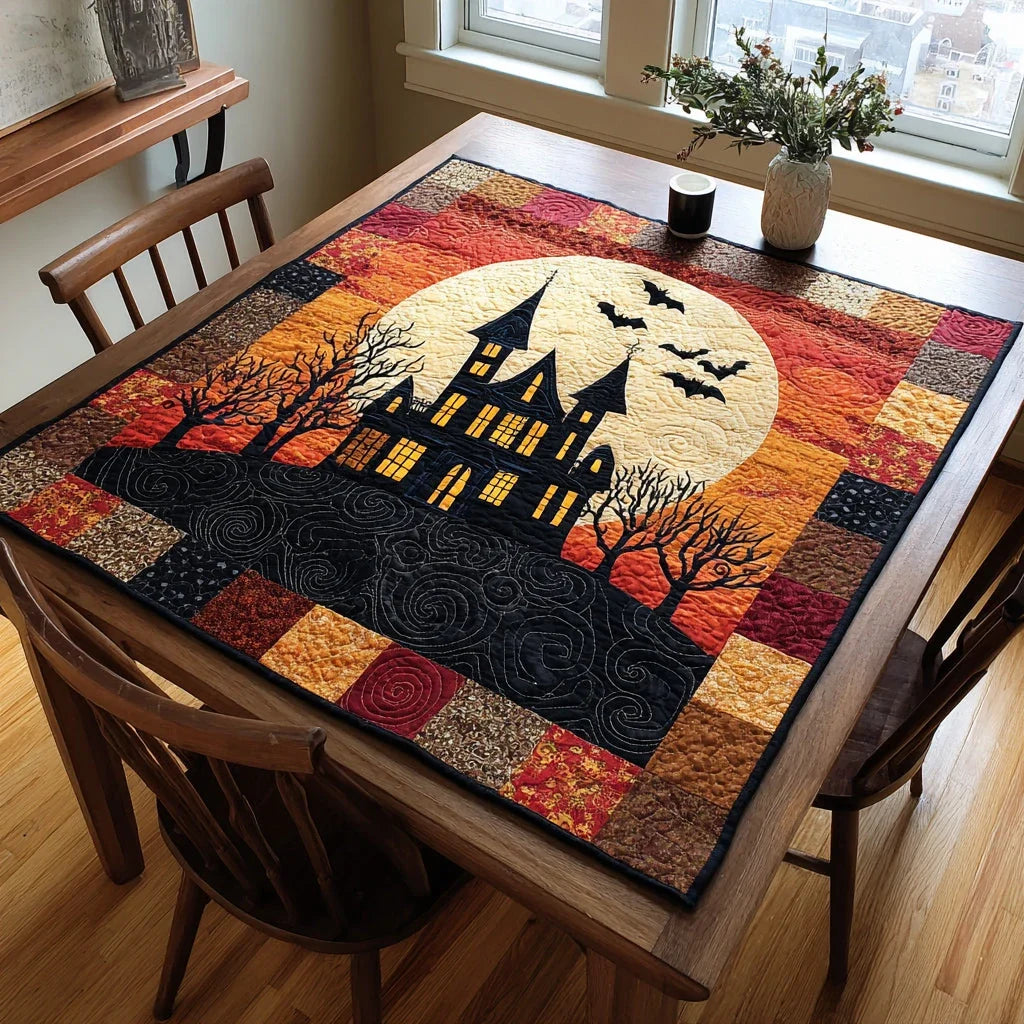 Haunted Halloween Castle Quilted Table Topper
