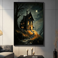 Gothic Moonlit Stone Cottage Canvas Wall Art