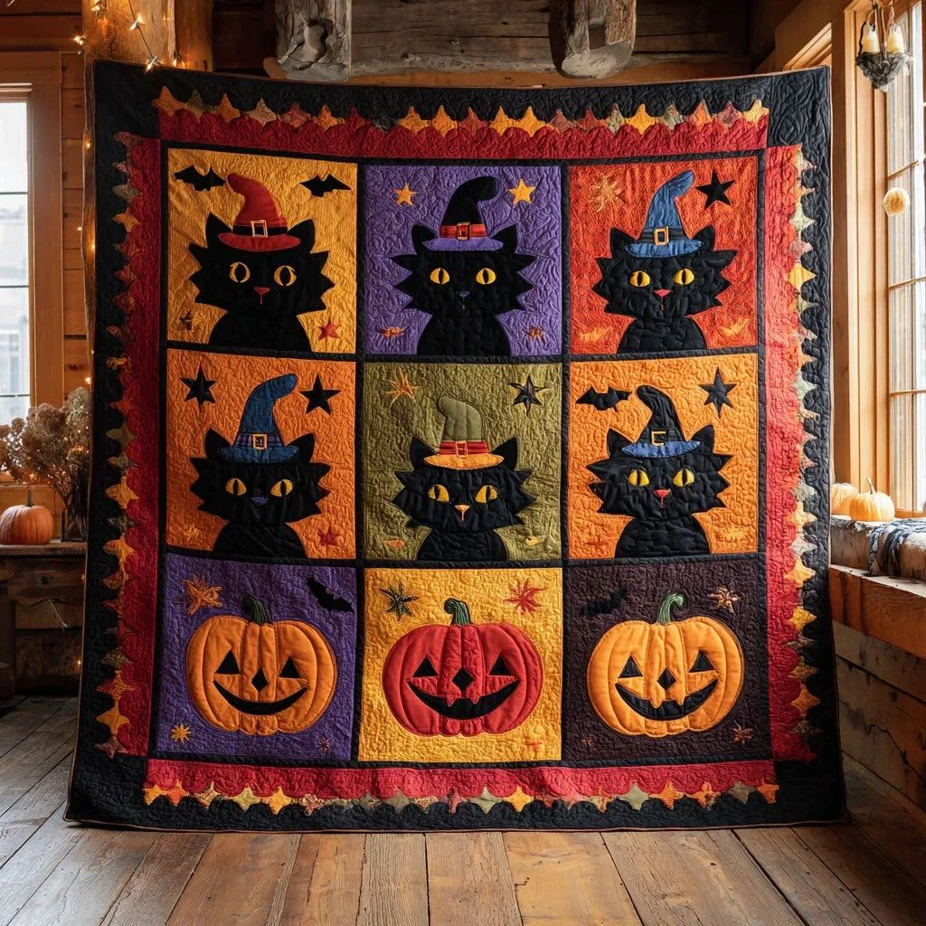 Haunted Patch Cat Quilt Blanket