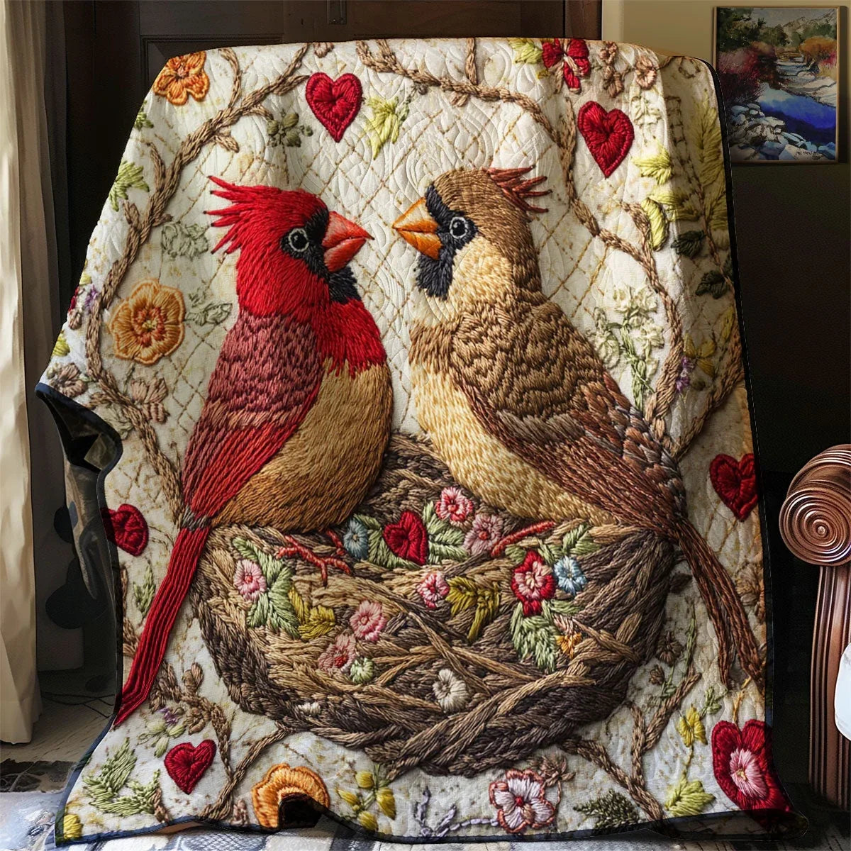 Heartfelt Cardinal Quilt Blanket