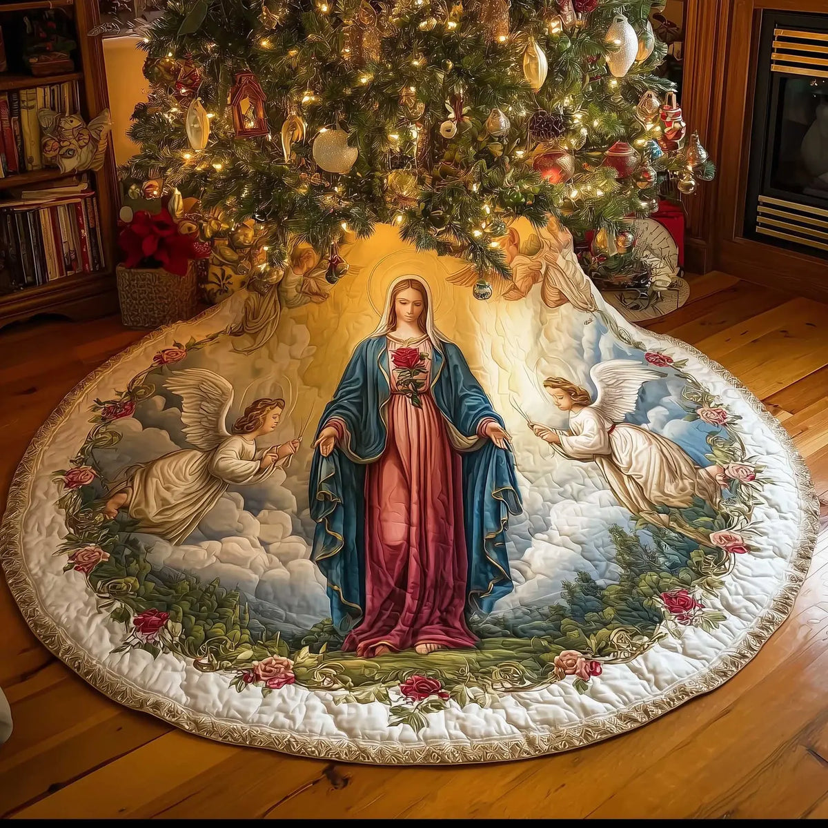 Heavenly Blessing Angel Christmas Quilted Tree Skirt