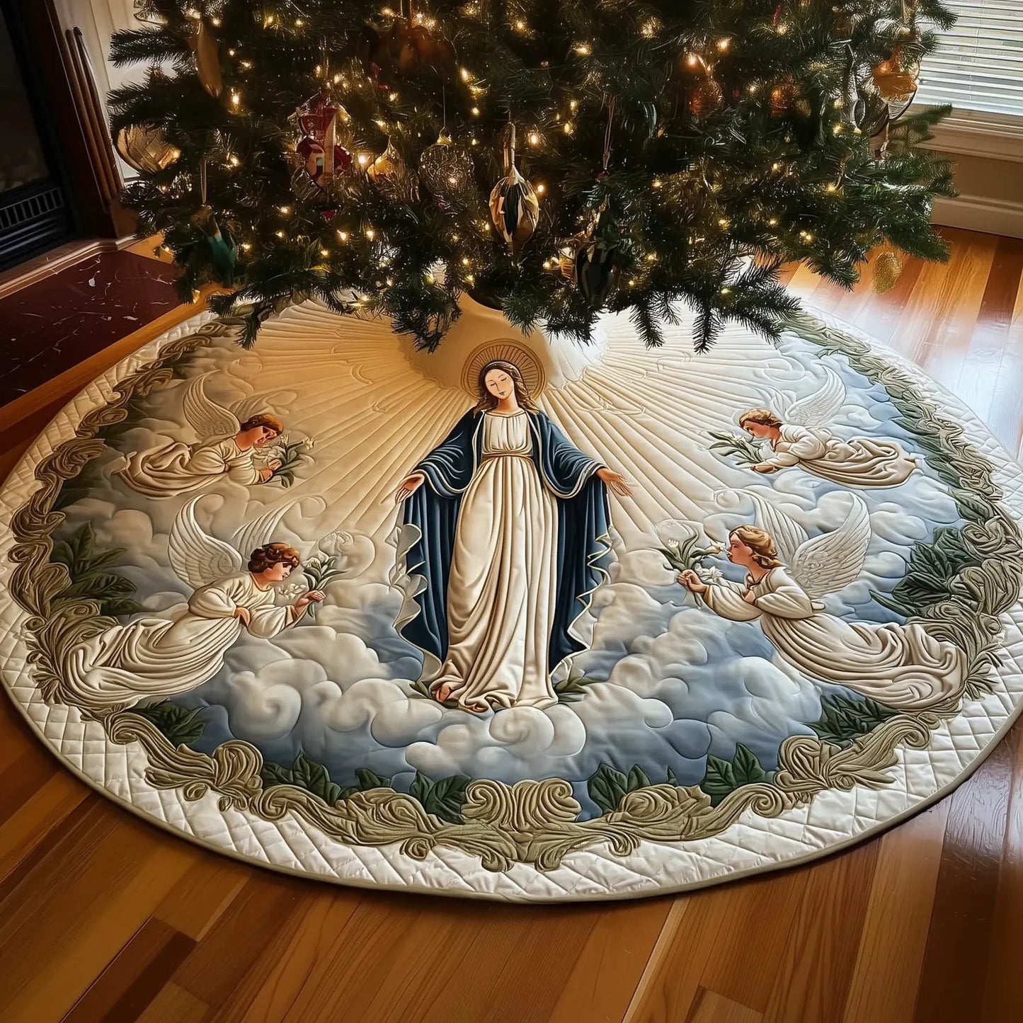 Heavenly Spirit Christmas Quilted Tree Skirt