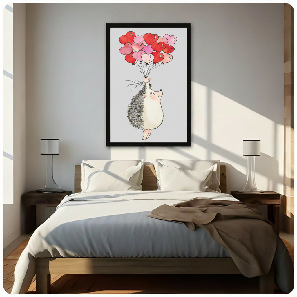 Hedgehog Heart Balloons Whimsical Canvas Wall Art