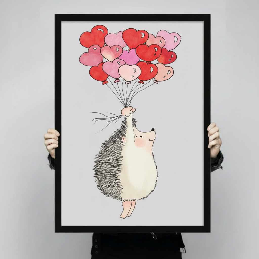 Hedgehog Heart Balloons Whimsical Canvas Wall Art