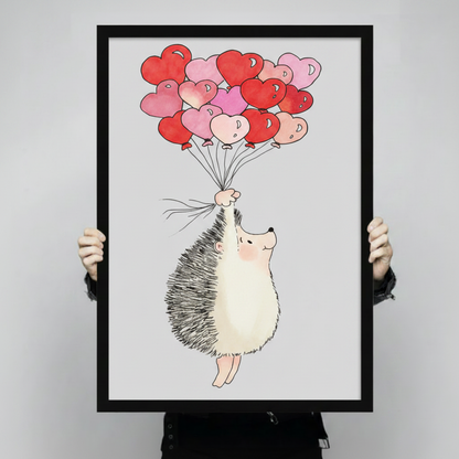 Hedgehog Heart Balloons Whimsical Canvas Wall Art