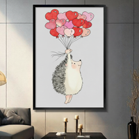 Hedgehog Heart Balloons Whimsical Canvas Wall Art