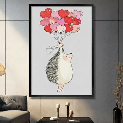 Hedgehog Heart Balloons Whimsical Canvas Wall Art