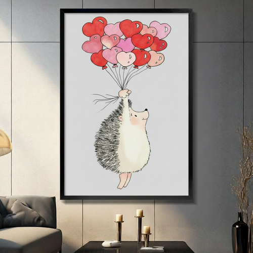 Hedgehog Heart Balloons Whimsical Canvas Wall Art