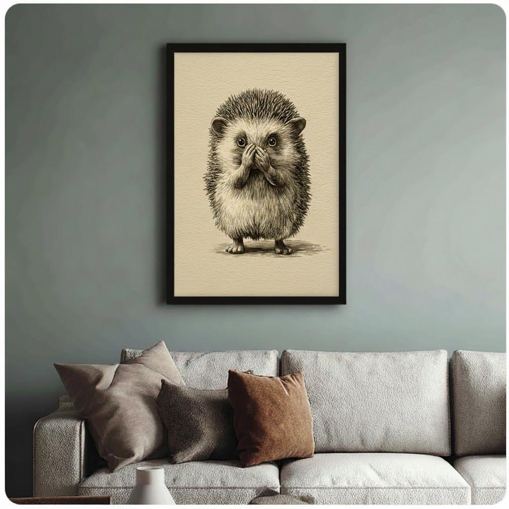 Surprised Hedgehog Sketch Illustration Canvas Art
