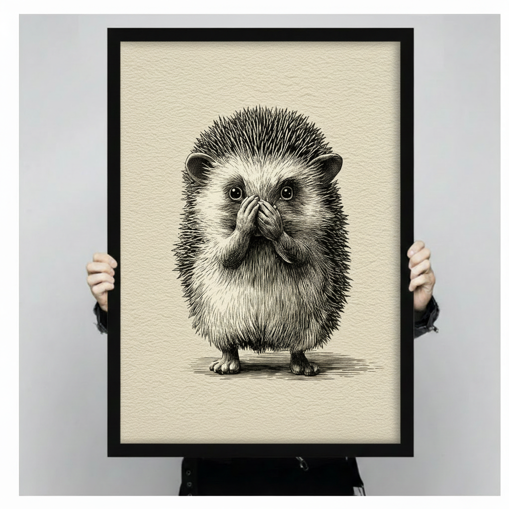 Surprised Hedgehog Sketch Illustration Canvas Art