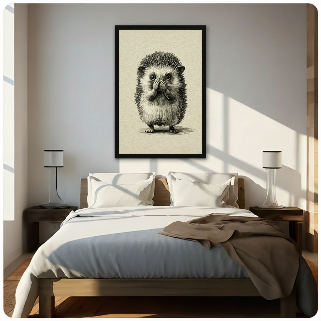 Surprised Hedgehog Sketch Illustration Canvas Art