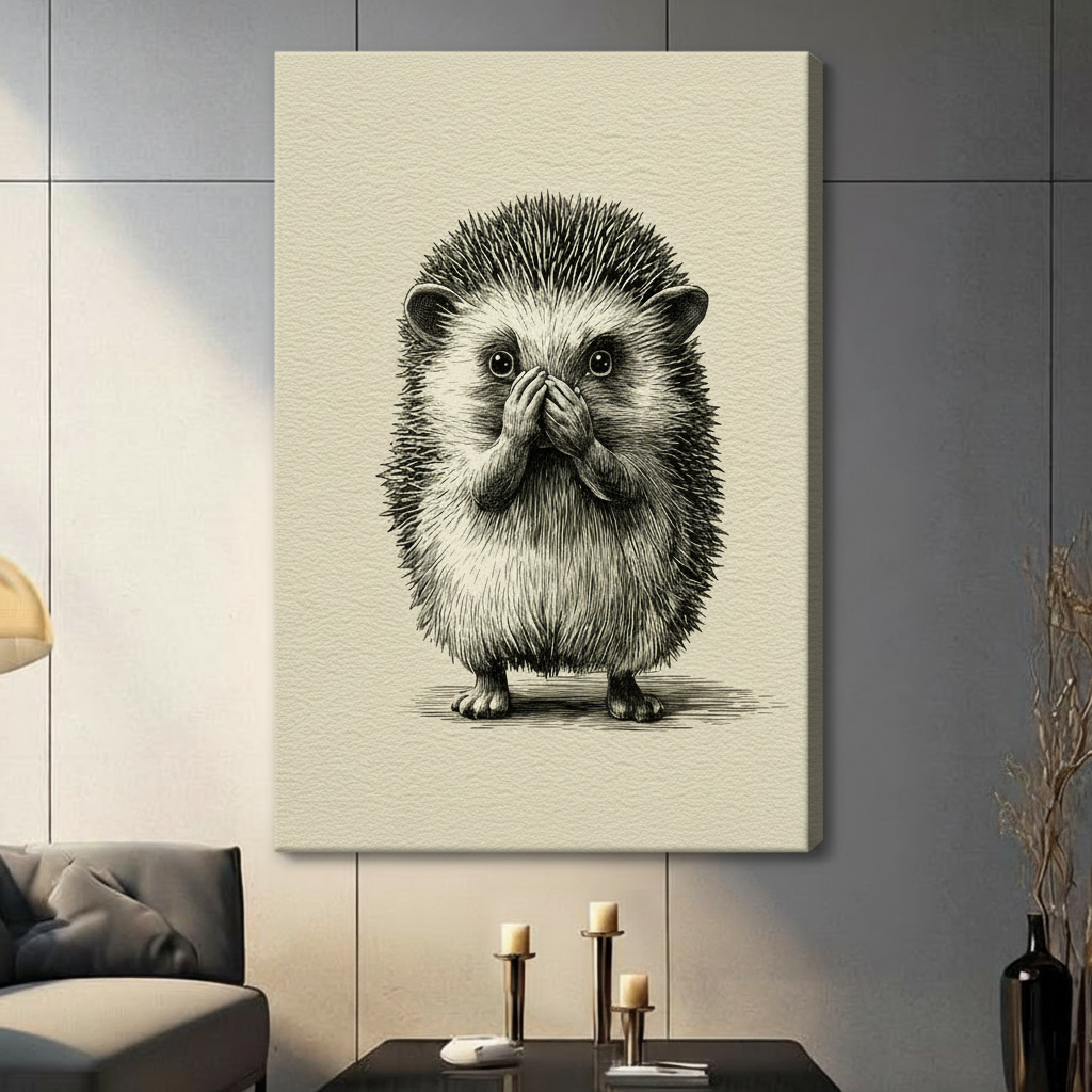 Surprised Hedgehog Sketch Illustration Canvas Art