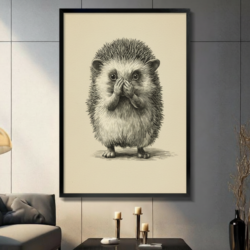 Surprised Hedgehog Sketch Illustration Canvas Art