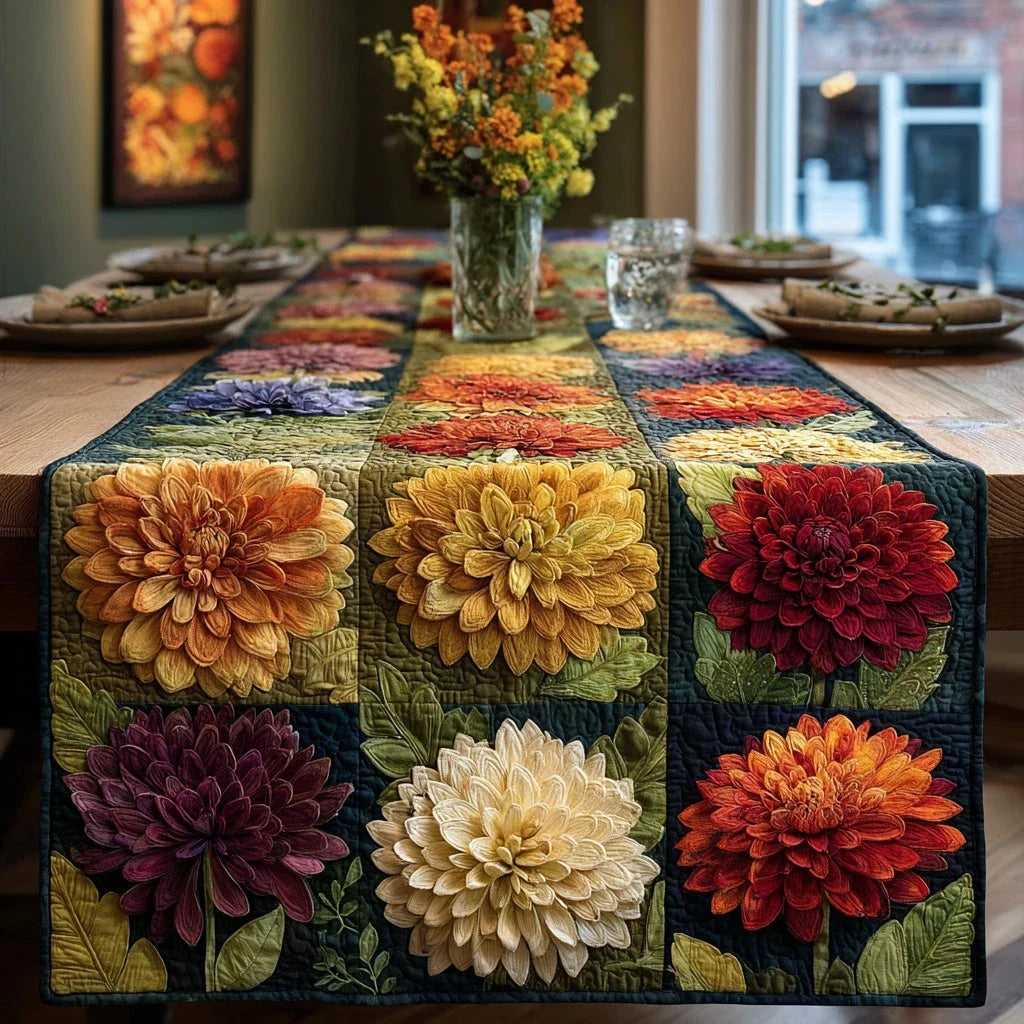 Heirloom Dahlias Quilted Table Runner