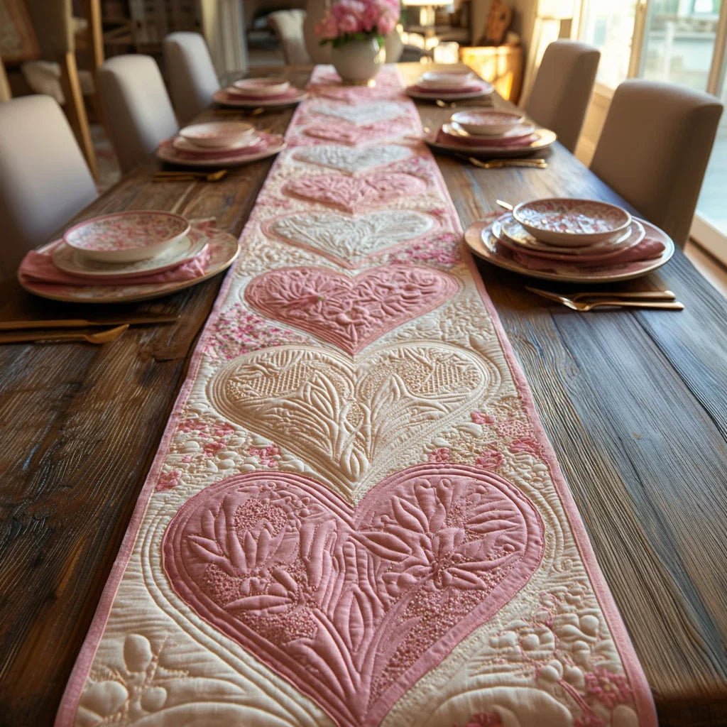 Heirloom Heart Accent Quilted Table Runner