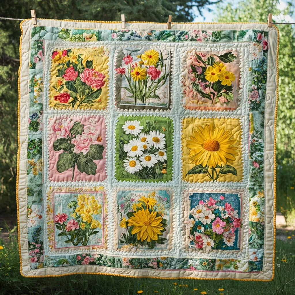 Heirloom Stamp Blooms Quilt Blanket