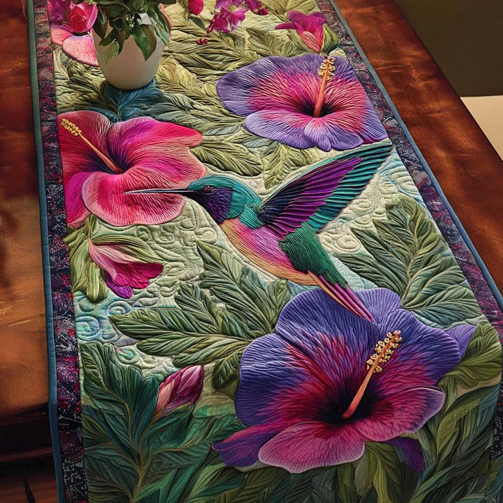 Heliotrope Bird Quilted Table Runner